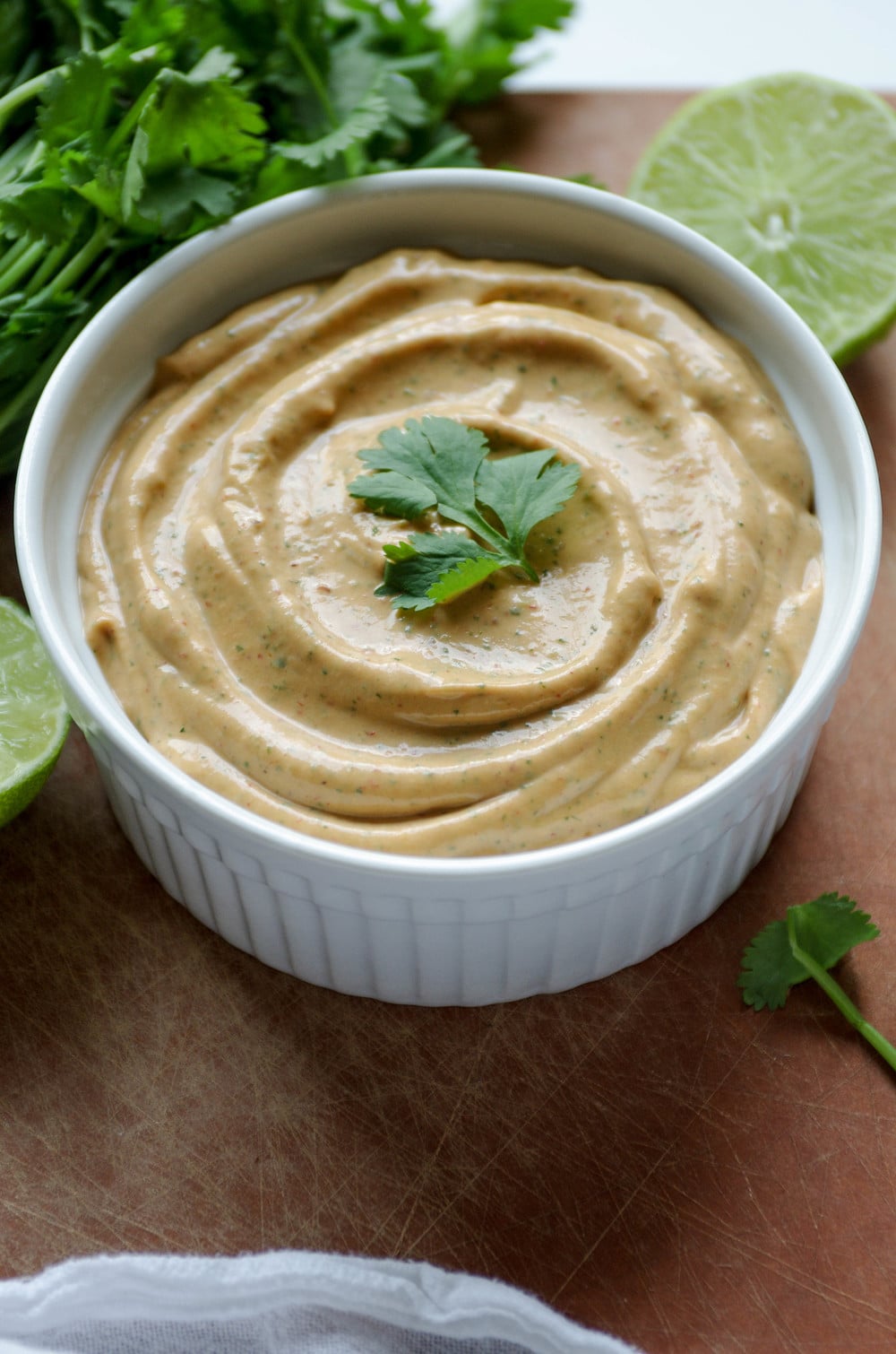 close up of white bowl full of Chipotle Lime Crema