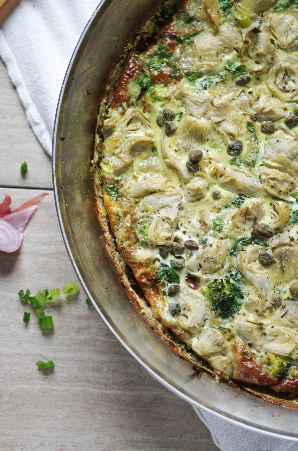 close up of pan filled with Broccoli Frittata