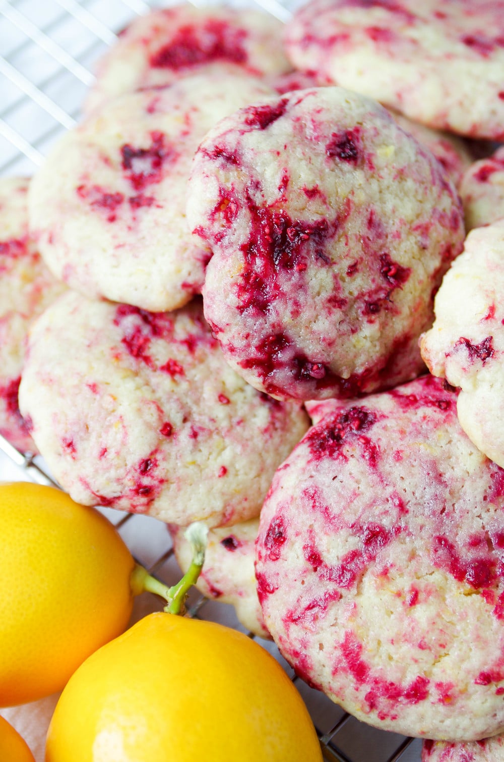 Pile of freshly baked Lemon Raspberry Cookies.