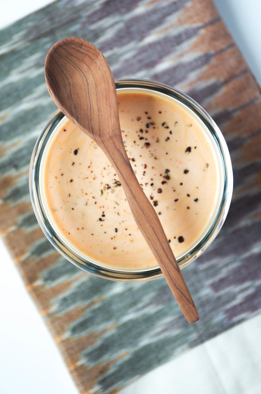 overhead image of Cup of Homemade Sriracha Ranch