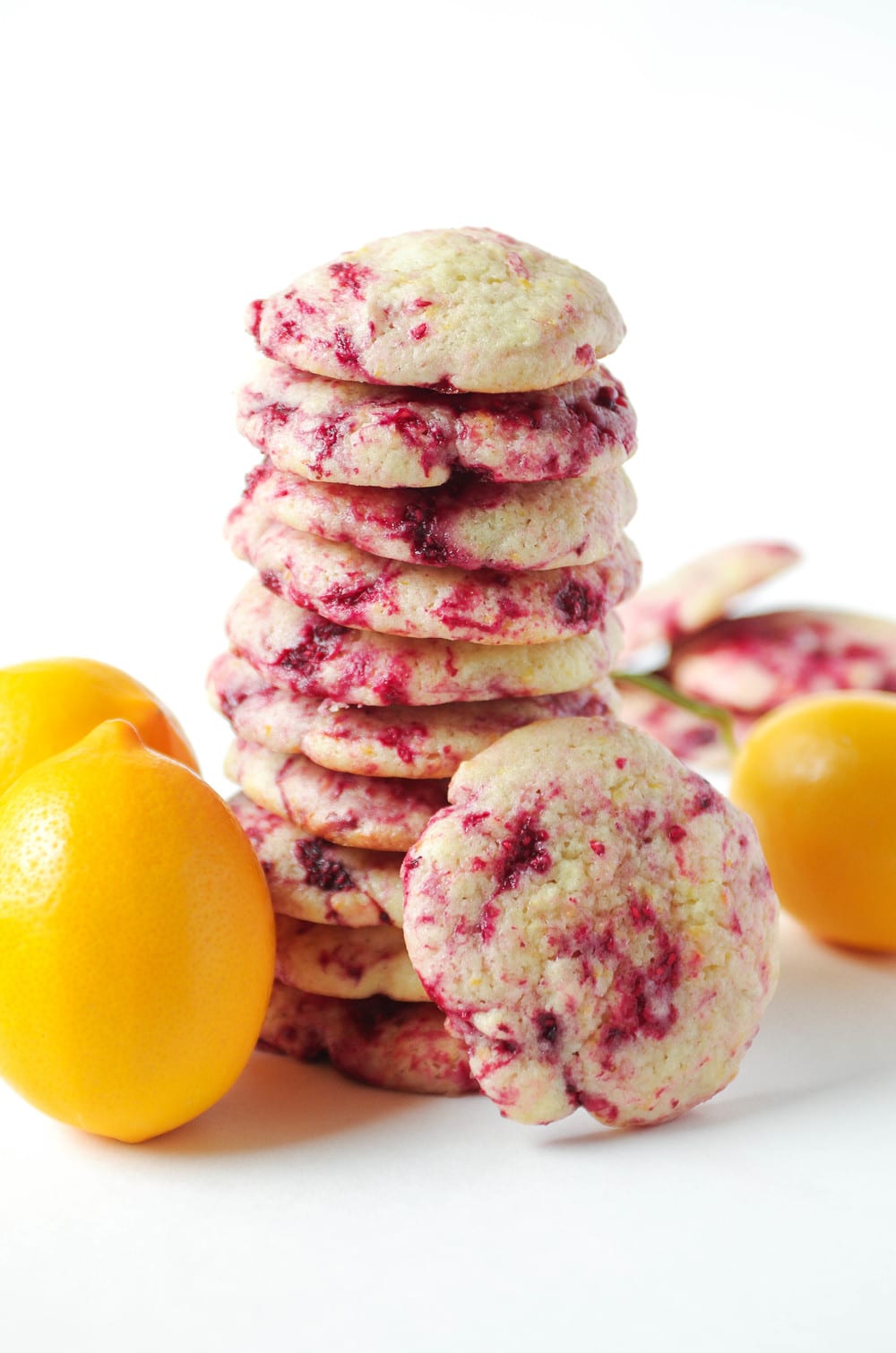 Lemon Raspberry Cookies in a single, tall stack.