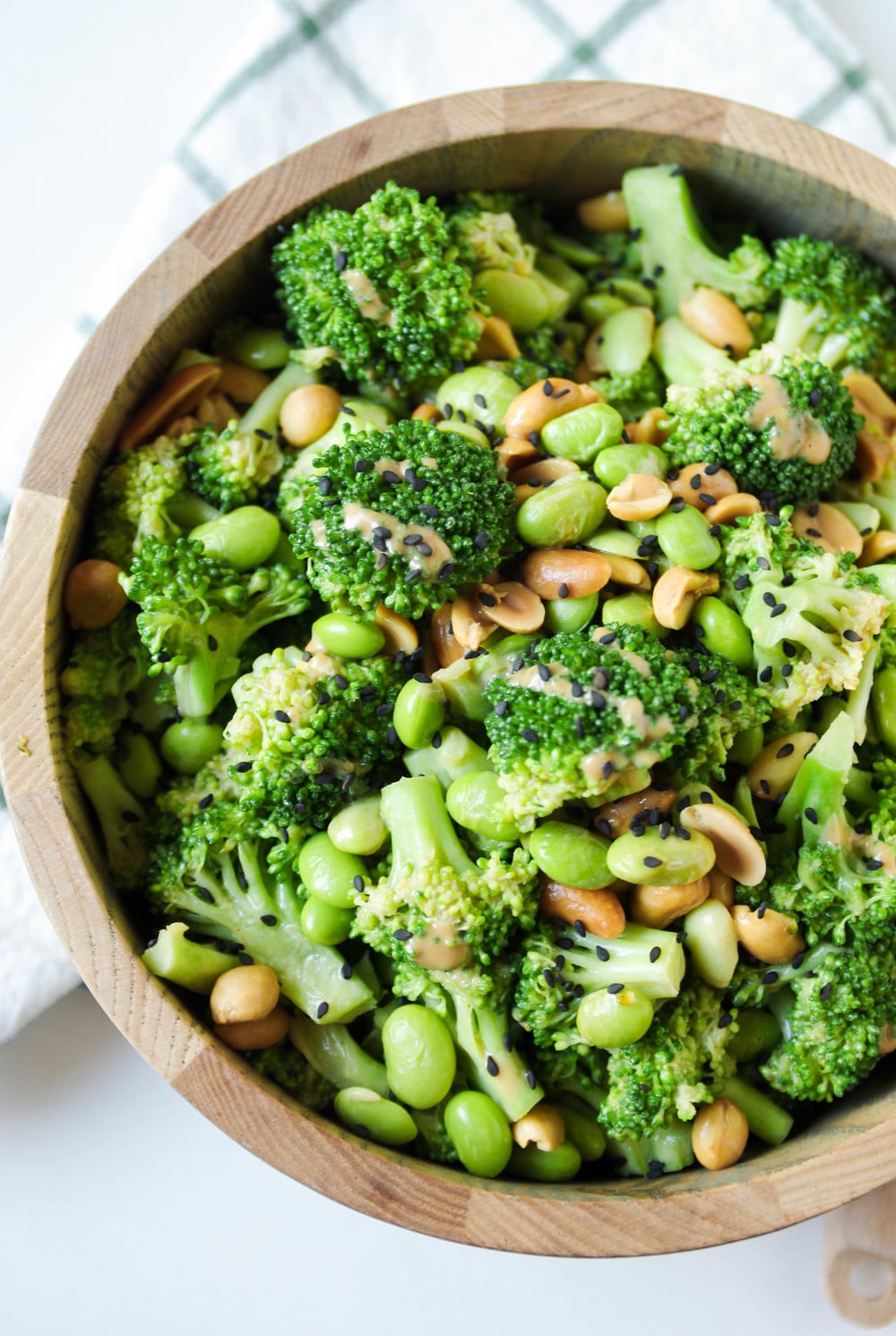 Fresh bright broccoli, protein-packed edamame, crunchy peanuts in Asian Broccoli Salad
