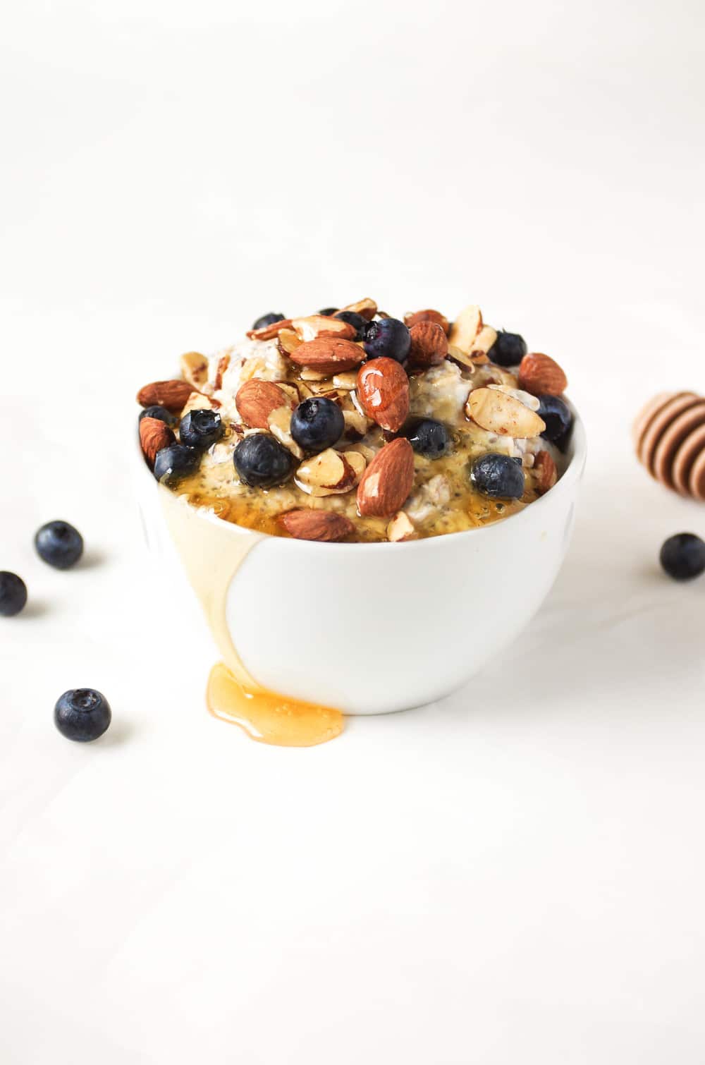 bowl of Blueberry Overnight Oats with Honey