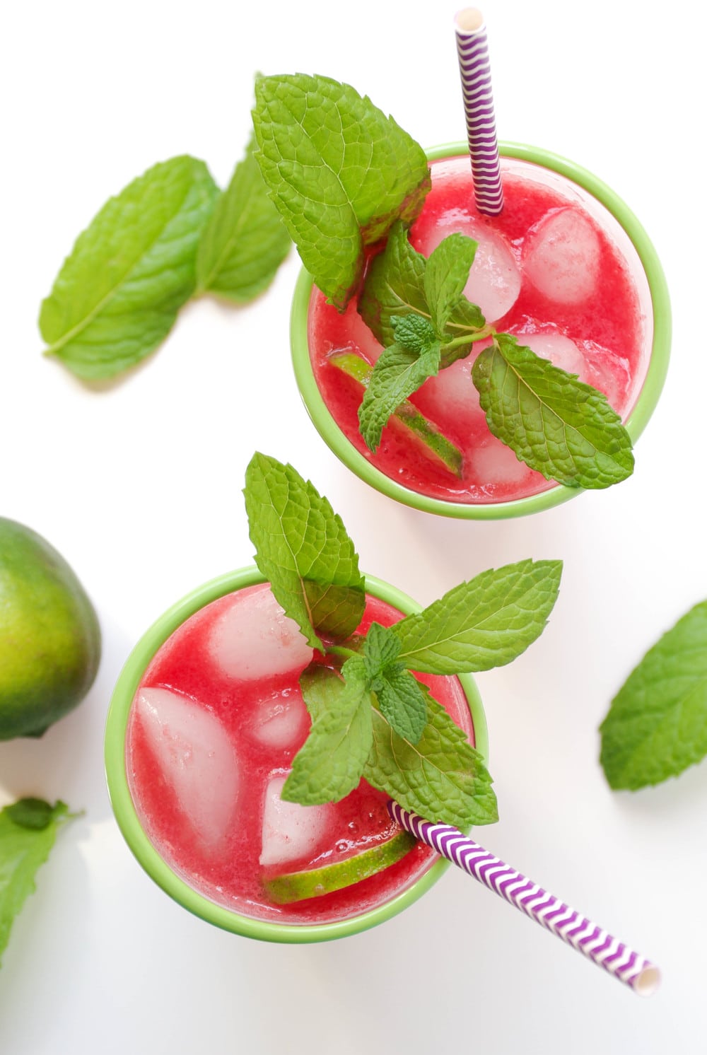 overhead 2 Watermelon Limeade garnished with mint