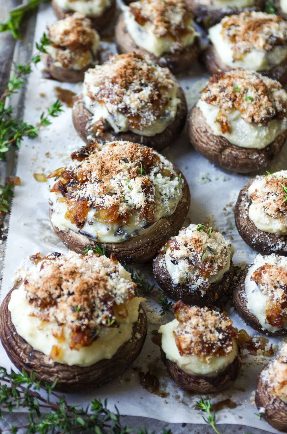 Cheesy Stuffed Mushrooms with Caramelized Onions