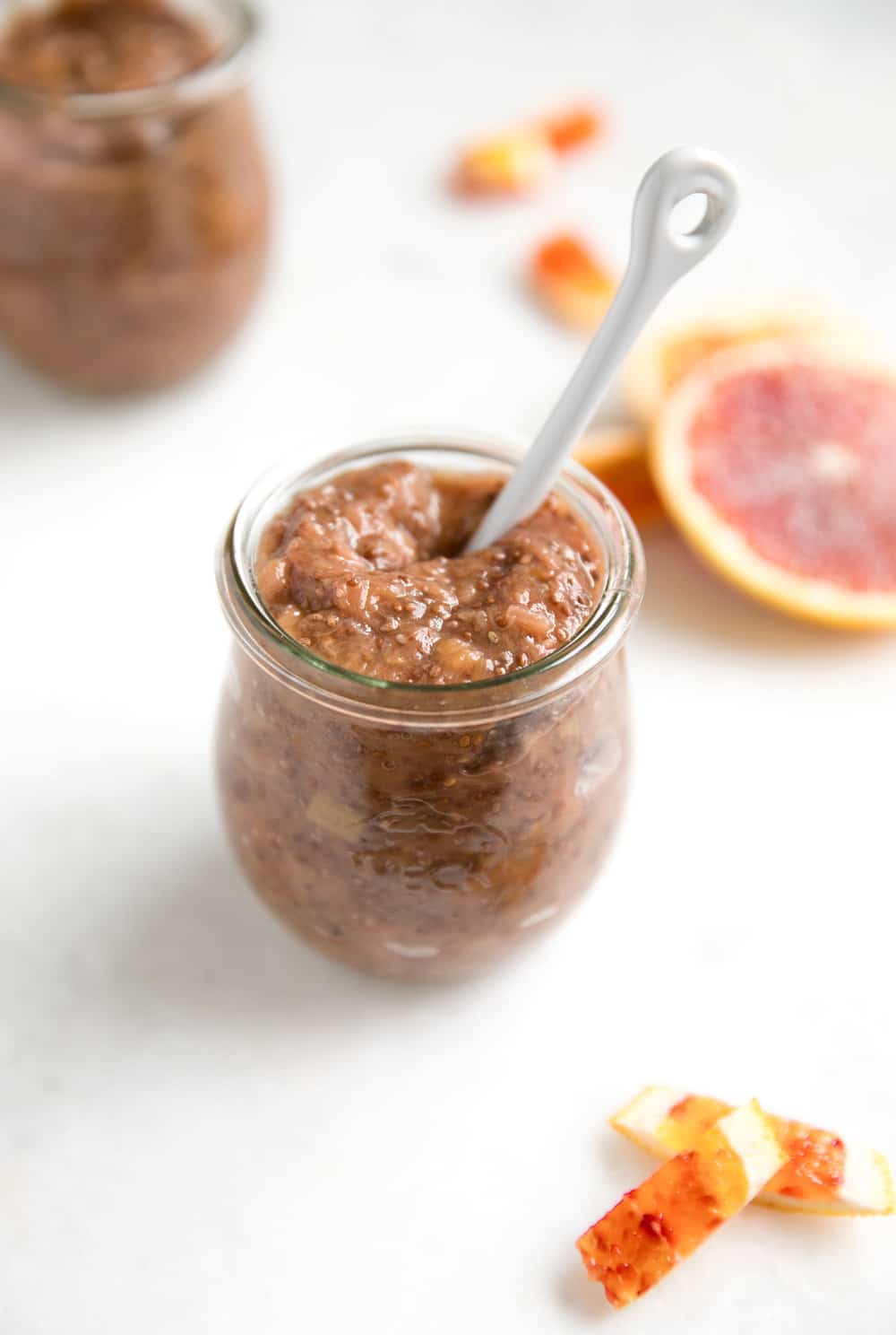 Rhubarb Chia Jam in two jars