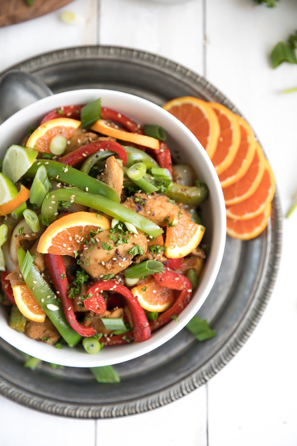 bowl of Honey Orange Mustard Chicken Stir Fry